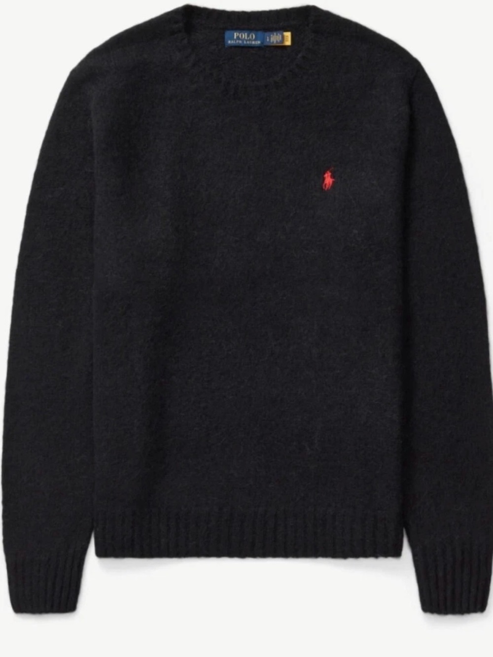 Polo by Ralph Lauren Men’s Black Crewneck Sweater with Red Pony alpaca